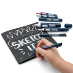 Efektowne rysowanie i hand lettering na czarnym papierze odpornym na przebijanie tuszu w szkicowniku Neuland Sketchbooklet.