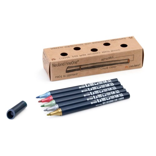 Zestaw cienkich markerów metalicznych Neuland FineOne® Metallic 5-pak, okrągła końcówka